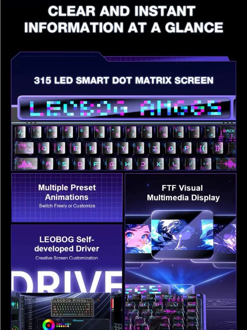 LEOBOG AMG65 65% Dot Matrix Screen + Color Screen Customized Wireless Three-mode